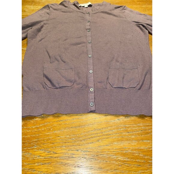 Loft Womens Cardigan Sweater Button Front 3/4 Sleeve Cotton Blend Purple Size M - Picture 5 of 6